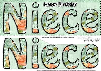 Large Dl Happy Birthday Niece Roses Card & 3D Decoupage