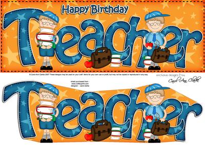 Large Dl Birthday Teacher Boyz Card & 3D Decoupage