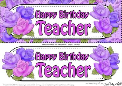 Large Dl Birthday Teacher Roses Card & 3D Decoupage