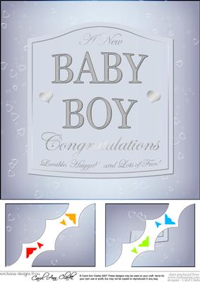 8 x 8 New Baby Boy Blue Champers Label Scalloped Corner