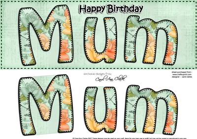 Large Dl Birthday Mum Roses Card & 3D Decoupage
