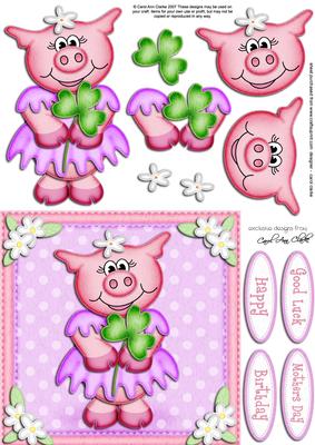 Zoe Piggy's Good Luck Clover Quick Card N 3D Decoupage