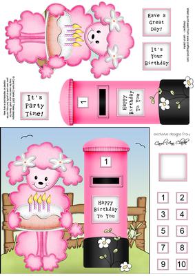 Bon Bon Poodle & Postbox Quick Card N 3D Decoupage