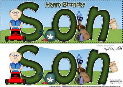 Large Dl Birthday Son Gardening Quick Card & 3D Decoupage