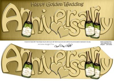 Golden Wedding Anniversary Large Dl Quick Card 3D Decoupage
