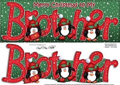 Large Dl Xmas Brother with Penguins Quick Card 3D Decoupage