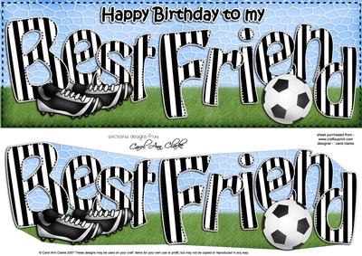 Large Dl Birthday Best Friend Football Card & 3D Decoupage