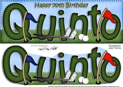 Large Dl 70th Birthday Quinto Golf Card & 3D Decoupage
