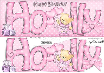 Large Dl Birthday Holly Teddy Quick Card N 3D Decoupage
