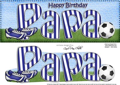 Large Dl Birthday Papa Football Card & 3D Decoupage