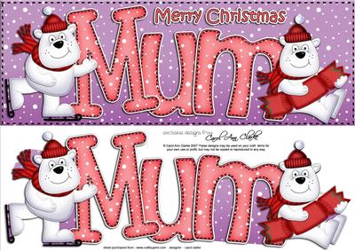 Large Dl Xmas Mum Polar Bears Quick Card 3D Decoupage