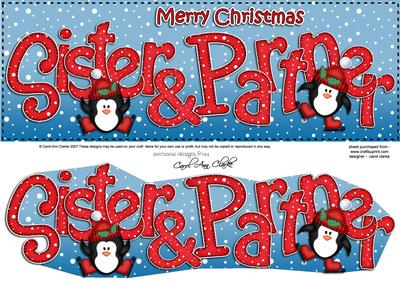 Large Dl Christmas Sister & Partner Quick Card 3D Decoupage