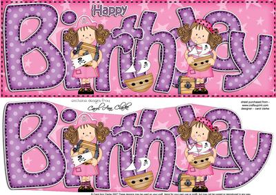 Girlz Birthday Pirates Large Dl Quick Card 3D Decoupage