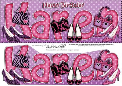 Large Dl Birthday Karen Shoes & Bags Card & 3D Decoupage