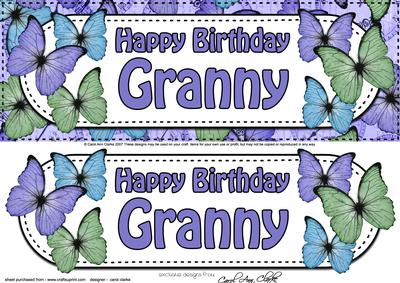 Large Dl Birthday Granny Butterflies Card & 3D Decoupage