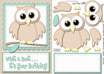 A5 What a Hoot Birthday Felties Quick Card N 3D Decoupage