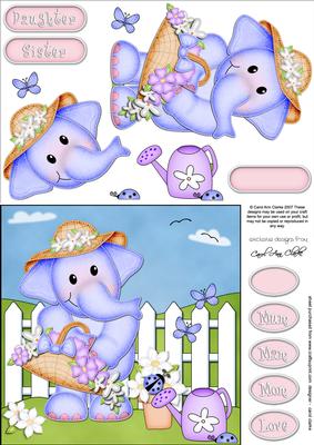 Lola Elephant's Flowers Quick Card & 3D Decoupage