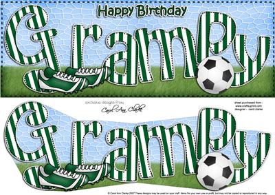 Large Dl Birthday Grampy Football Card & 3D Decoupage