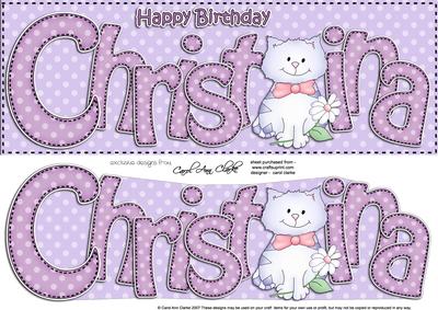 Large Dl Birthday Christina Cat Card & 3D Decoupage