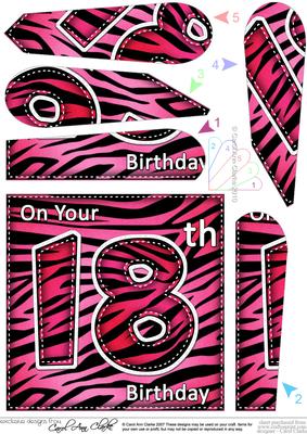 Fun Zebra Striped 18th Birthday Fan Pyramage Topper