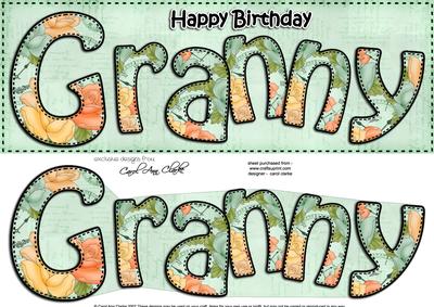 Large Dl Birthday Granny Roses Card & 3D Decoupage
