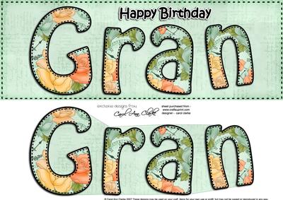Large Dl Birthday Gran Roses Card & 3D Decoupage