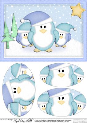 A5 Xmas Penguins Felties Oval Pyramage Topper