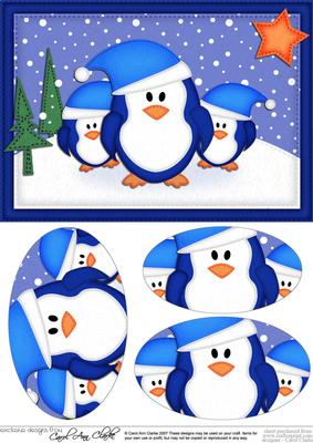 A5 Xmas Penguins Felties Oval Pyramage Topper