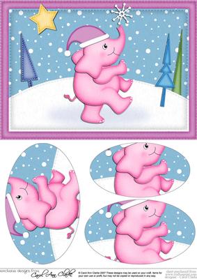 A5 Xmas Elephant Oval Pyramage Topper