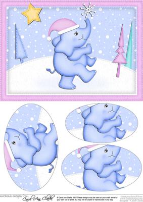 A5 Xmas Elephant Oval Pyramage Topper
