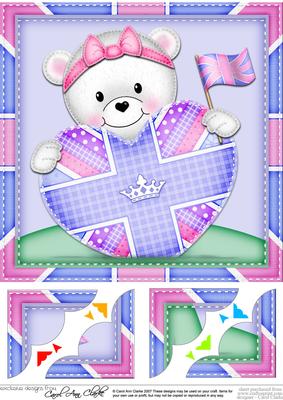 8x8 Teddy Tess's Union Jack Flag Heart Scalloped Topper