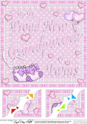 8 x 8 New Baby Girl Twins Grandparents Scalloped Corner