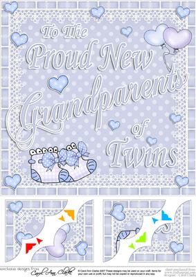 8 x 8 New Baby Boy Twins Grandparents Scalloped Corner