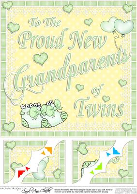 8 x 8 New Baby Twins Grandparents Scalloped Corner