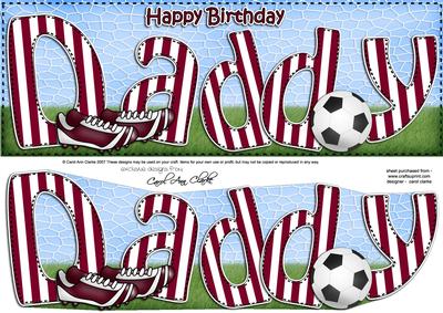Large Dl Birthday Daddy Football Quick Card & 3D Decoupage