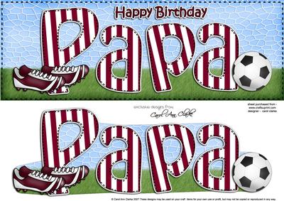 Large Dl Birthday Papa Football Quick Card & 3D Decoupage