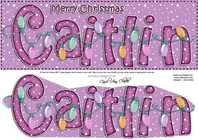 Merry Christmas Caitlin Xmas Lights Large Dl & 3D Decoupage