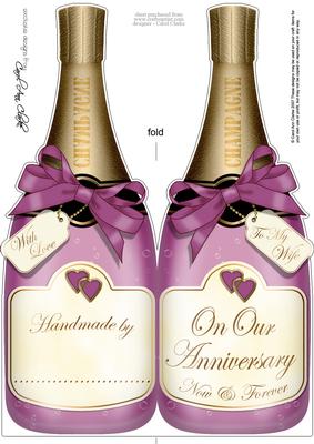 Large Dl Wife Anniversary Champagne Bottle Shaped Card