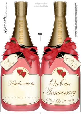 Large Dl Wife Anniversary Champagne Bottle Shaped Card