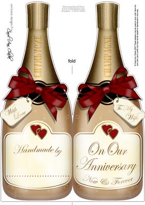 Large Dl Wife Anniversary Champagne Bottle Shaped Card