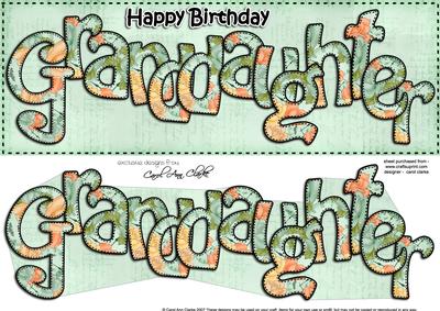 Large Dl Birthday Granddaughter Roses Card & 3D Decoupage