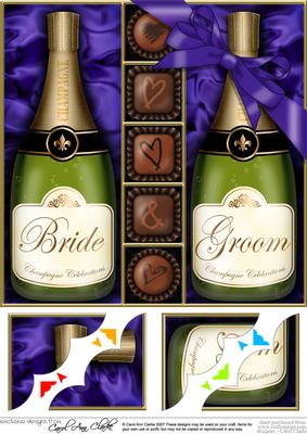 8 x 8 Bride & Groom Champers N Chocs Scalloped Corner Topper