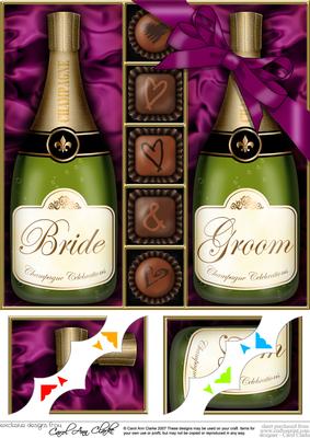 8 x 8 Bride & Groom Champers N Chocs Scalloped Corner Topper