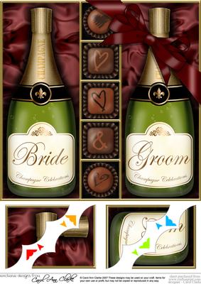 8 x 8 Bride & Groom Champers N Chocs Scalloped Corner Topper
