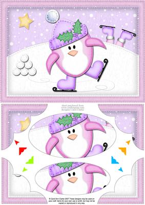 A5 Xmas Skating Penguin Scallop Corners & Pyramage
