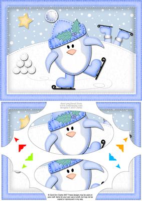 A5 Xmas Skating Penguin Scallop Corners & Pyramage