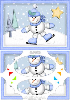 A5 Xmas Skating Snowman Scallop Corners & Pyramage