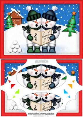 A5 Xmas Singing Snowmen Scallop Corners & Pyramage