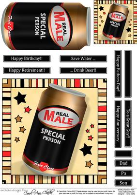 Real Male Beer Can Quick Card N 3D Decoupage