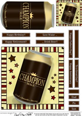 Champion Male Beer Can Quick Card N 3D Decoupage